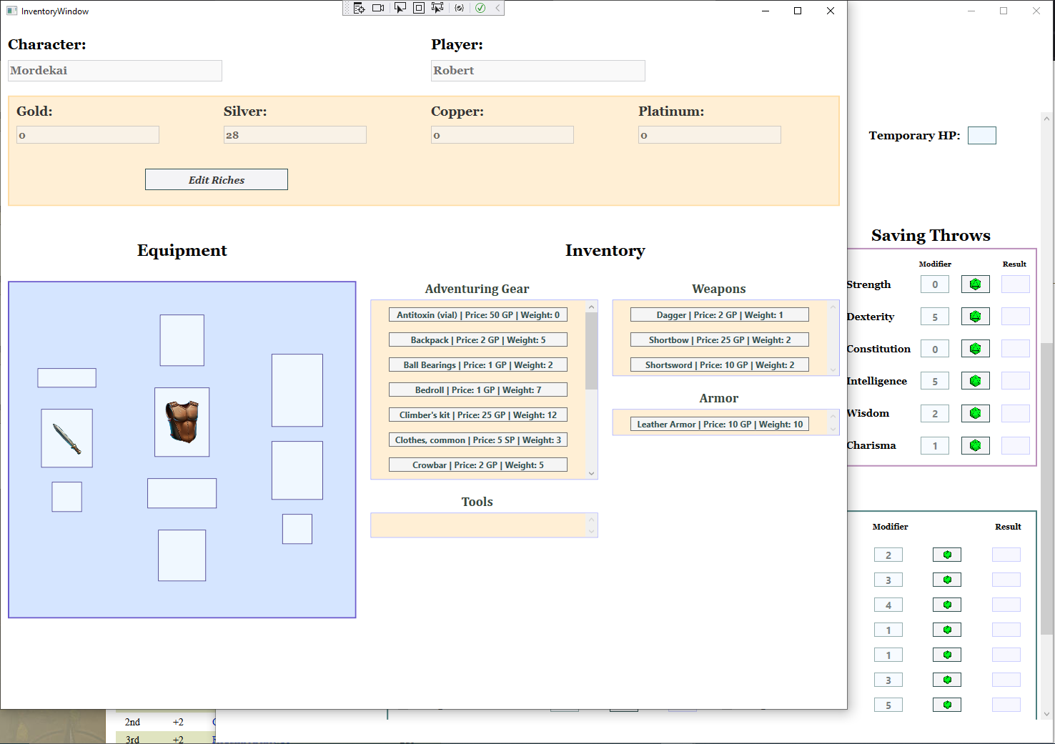 Screenshots from the Dungeons & Dragons Character Sheet App